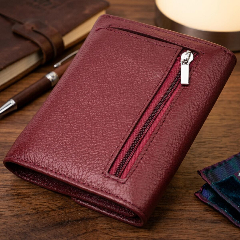 Жіночий шкіряний гаманець для карток купюр та монет ST Leather Бордовий