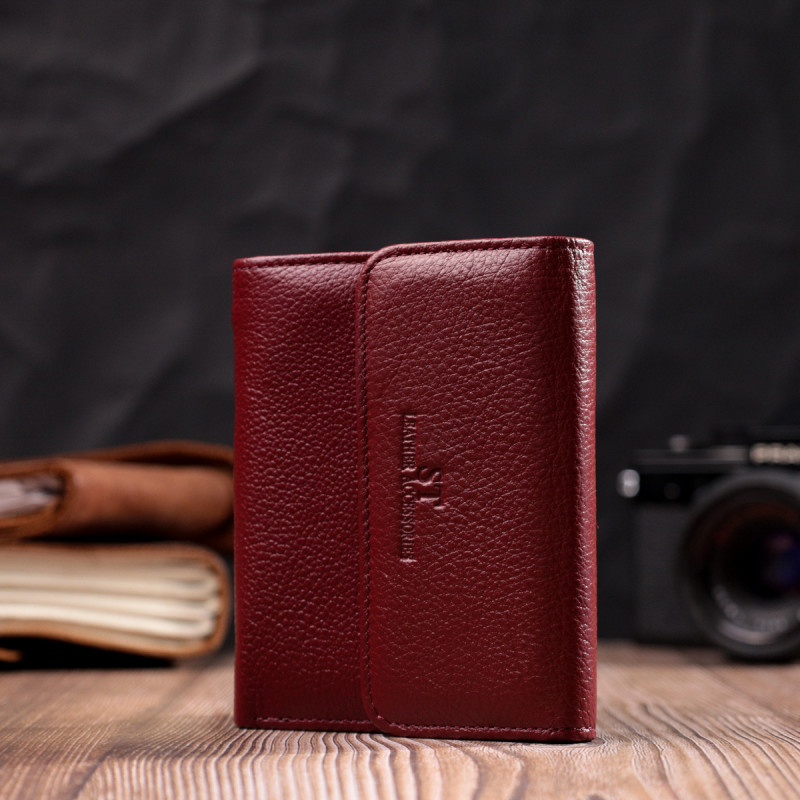 Жіночий шкіряний гаманець для карток купюр та монет ST Leather Бордовий