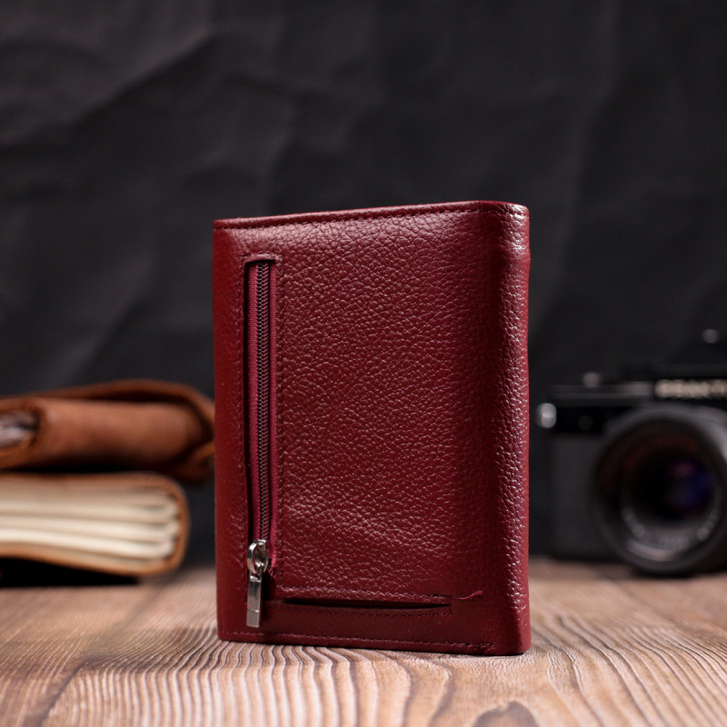 Жіночий шкіряний гаманець для карток купюр та монет ST Leather Бордовий