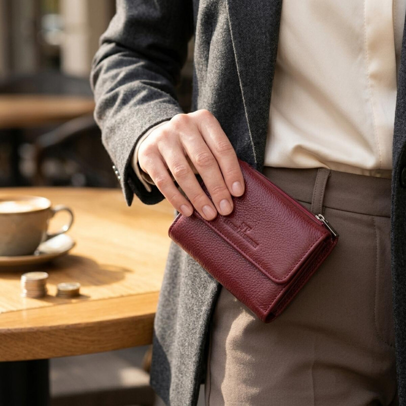 Жіночий шкіряний гаманець для карток купюр та монет ST Leather Бордовий