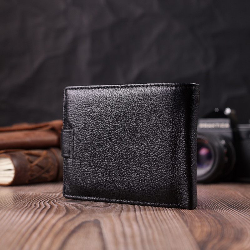 Интересный бумажник с блоком под документы из натуральной кожи ST Leather Черный