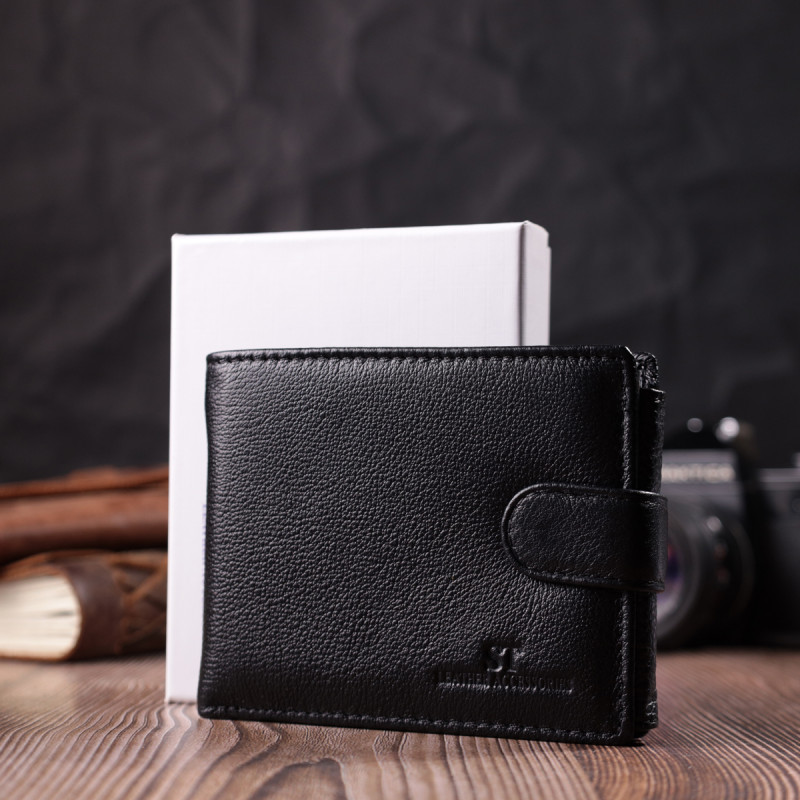 Интересный бумажник с блоком под документы из натуральной кожи ST Leather Черный