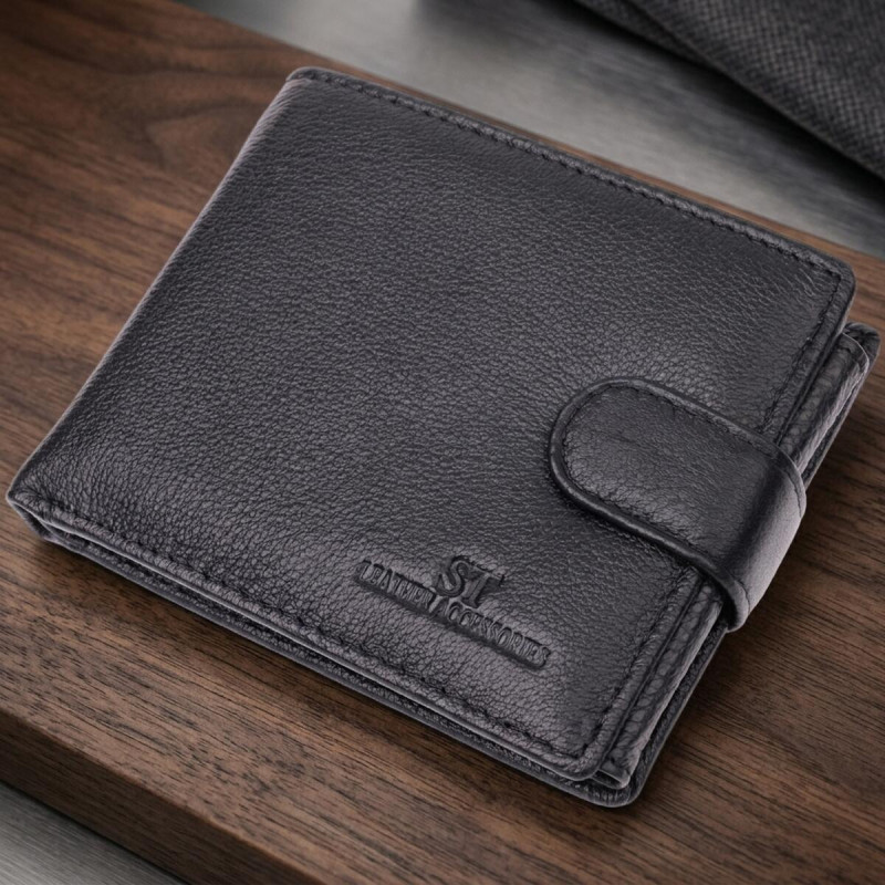 Интересный бумажник с блоком под документы из натуральной кожи ST Leather Черный