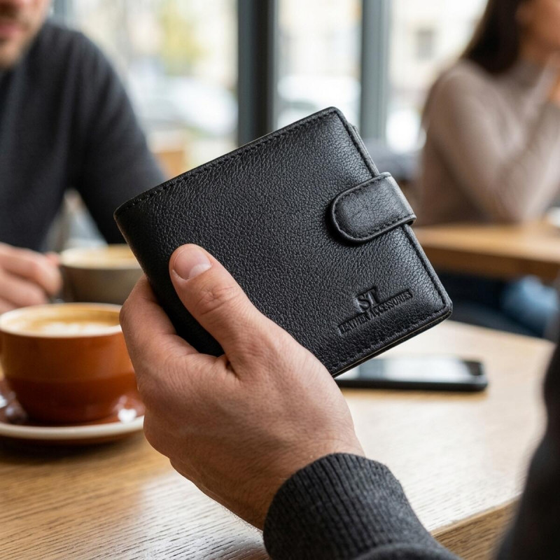 Интересный бумажник с блоком под документы из натуральной кожи ST Leather Черный