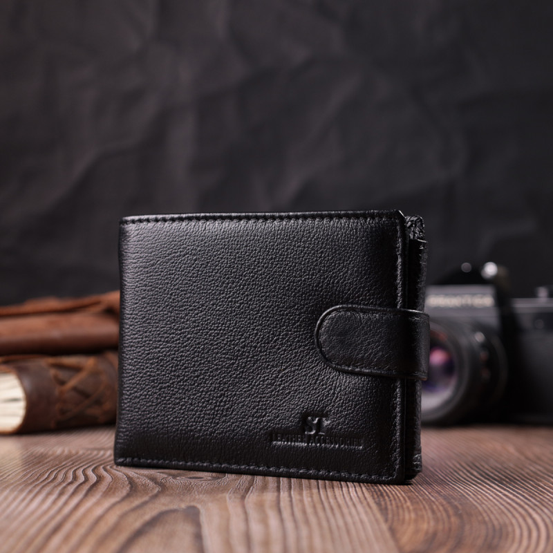 Интересный бумажник с блоком под документы из натуральной кожи ST Leather Черный