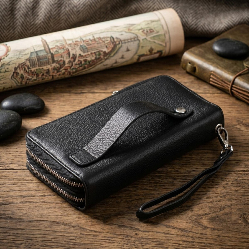Мужской клатч на два отделения из натуральной кожи ST Leather Черный