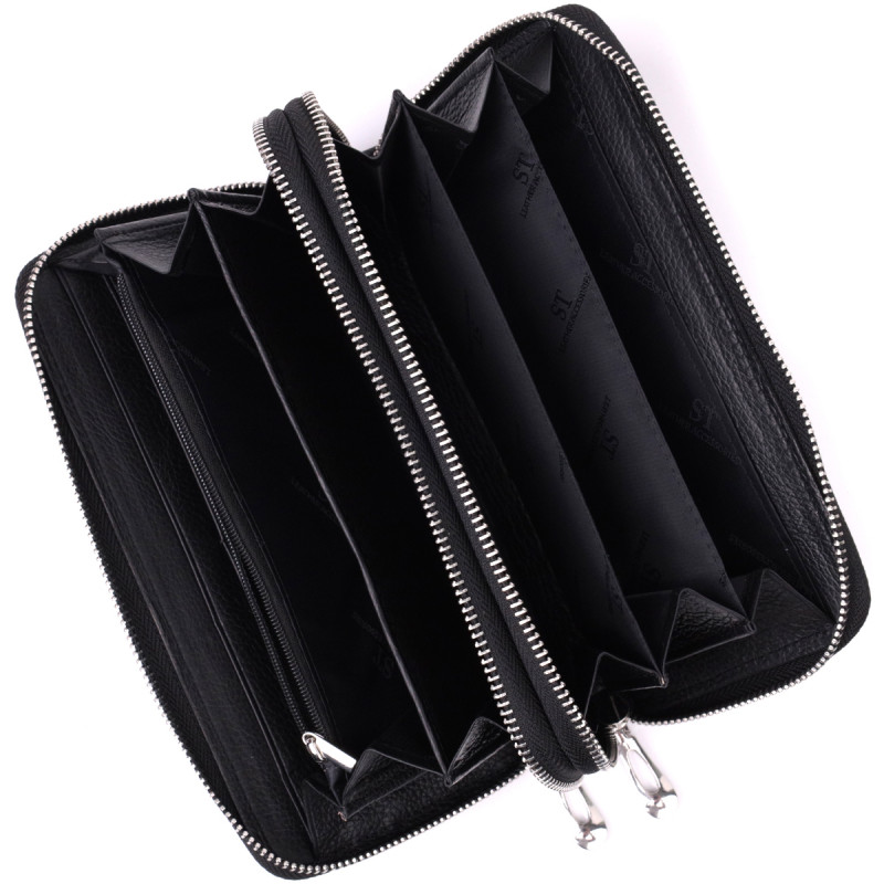 Мужской клатч на два отделения из натуральной кожи ST Leather Черный