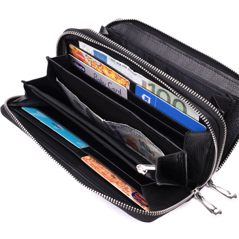 Мужской клатч на два отделения из натуральной кожи ST Leather Черный