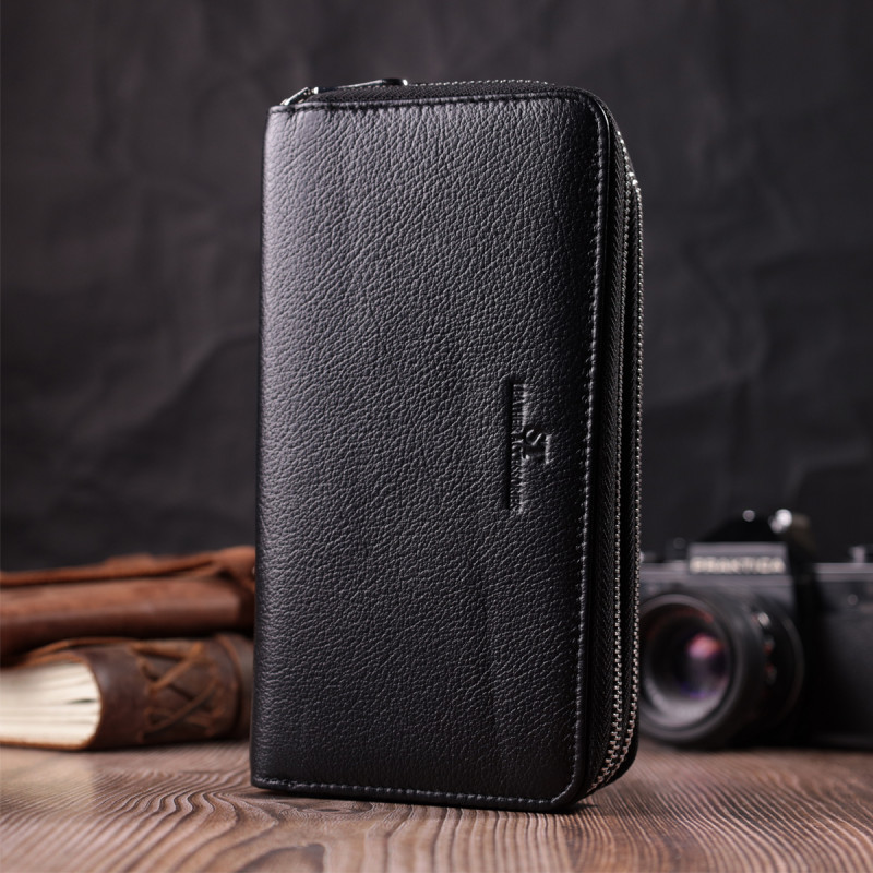 Мужской клатч на два отделения из натуральной кожи ST Leather Черный