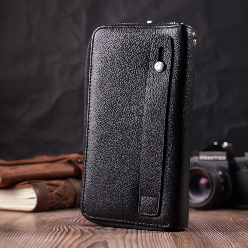 Мужской клатч на два отделения из натуральной кожи ST Leather Черный