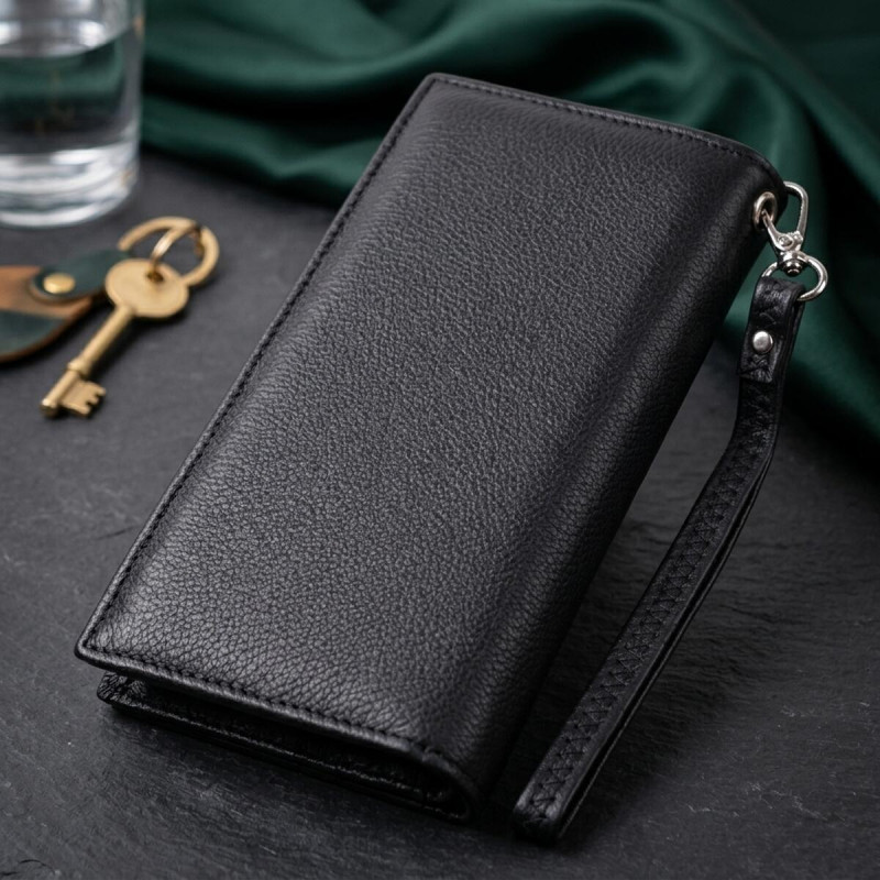 Вертикальний гаманець-клатч унісекс із натуральної шкіри ST Leather Чорний