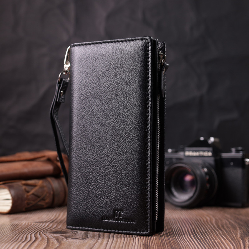 Вертикальний гаманець-клатч унісекс із натуральної шкіри ST Leather Чорний