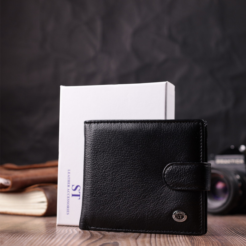 Мужской трендовый бумажник из натуральной кожи ST Leather Черный