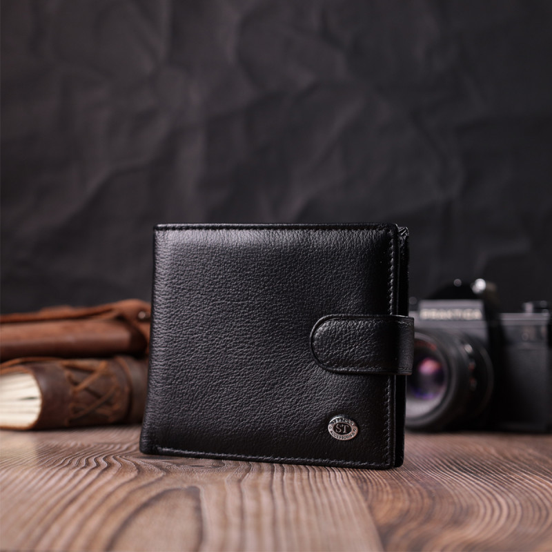 Чоловічий трендовий гаманець із натуральної шкіри ST Leather Чорний