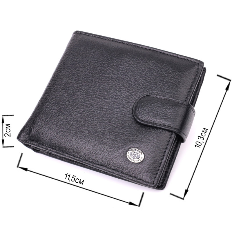 Мужской трендовый бумажник из натуральной кожи ST Leather Черный