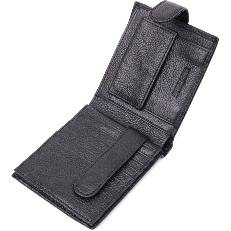 Мужской трендовый бумажник из натуральной кожи ST Leather Черный