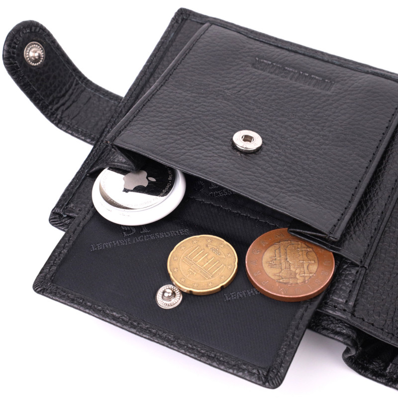 Мужской трендовый бумажник из натуральной кожи ST Leather Черный