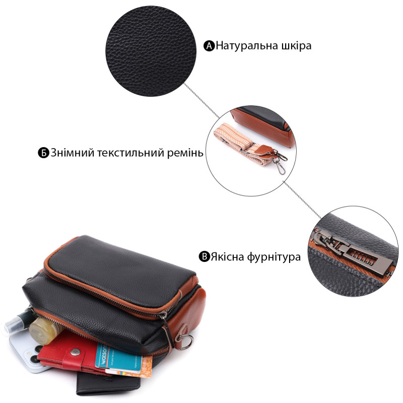 Сумка для женщин на каждый день из натуральной кожи Vintage Черный