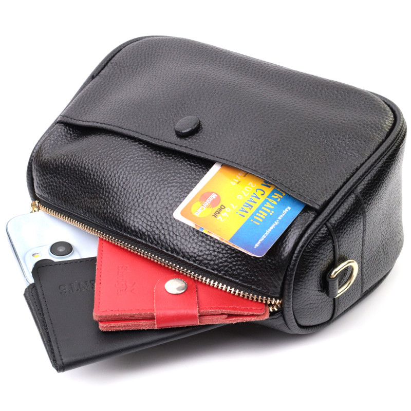 Сумка кросс-боди для женщин на каждый день из натуральной кожи Vintage Черная