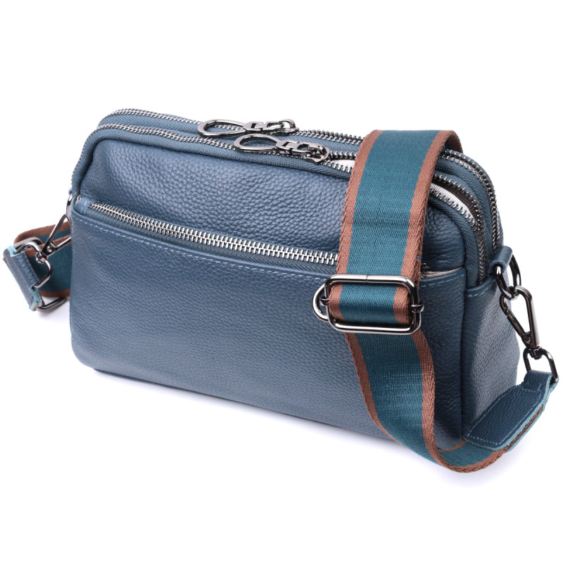 Стильная сумка для женщин с карманами из натуральной кожи Vintage Синяя