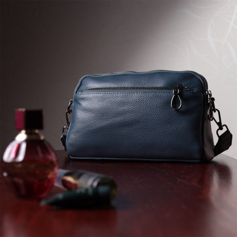 Стильная сумка для женщин с карманами из натуральной кожи Vintage Синяя