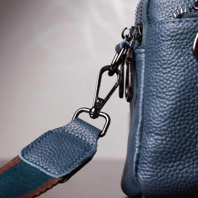 Стильная сумка для женщин с карманами из натуральной кожи Vintage Синяя