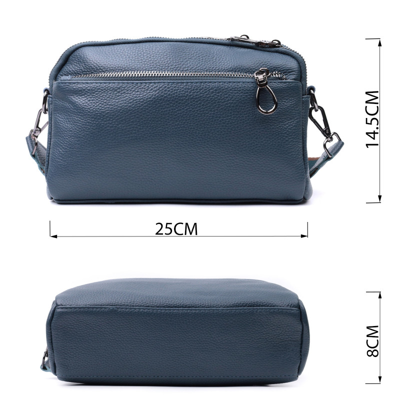 Стильная сумка для женщин с карманами из натуральной кожи Vintage Синяя