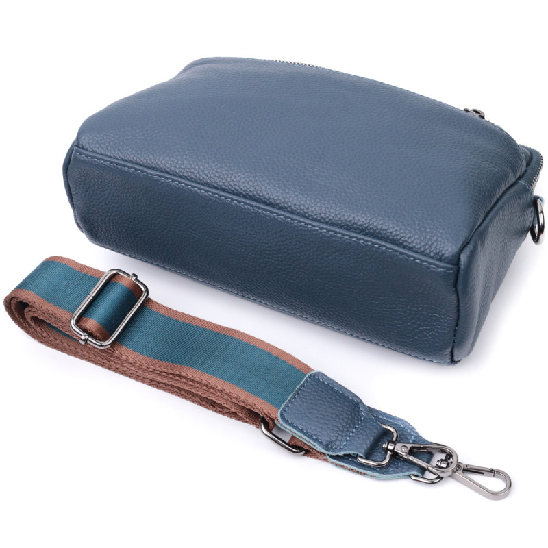 Стильная сумка для женщин с карманами из натуральной кожи Vintage Синяя