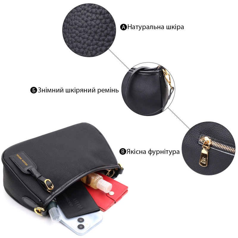 Сумка з двома ручками з натуральної шкіри Vintage Чорна