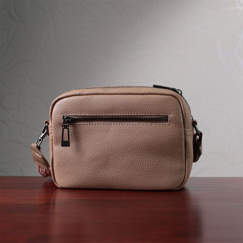 Модна жіноча сумка прошита ромбами на лицьовій стороні з натуральної шкіри Vintage Бежева