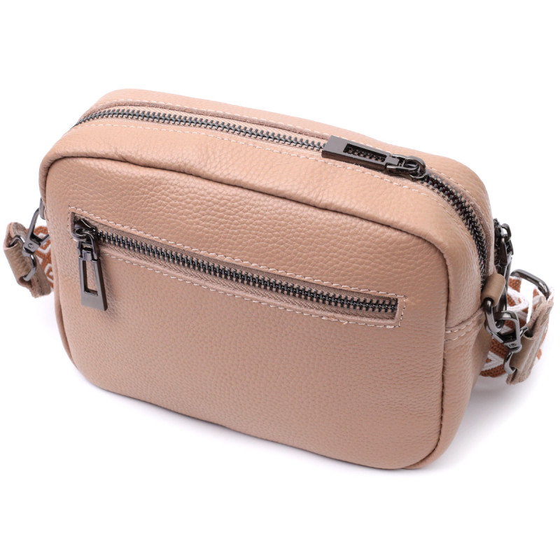 Модна жіноча сумка прошита ромбами на лицьовій стороні з натуральної шкіри Vintage Бежева