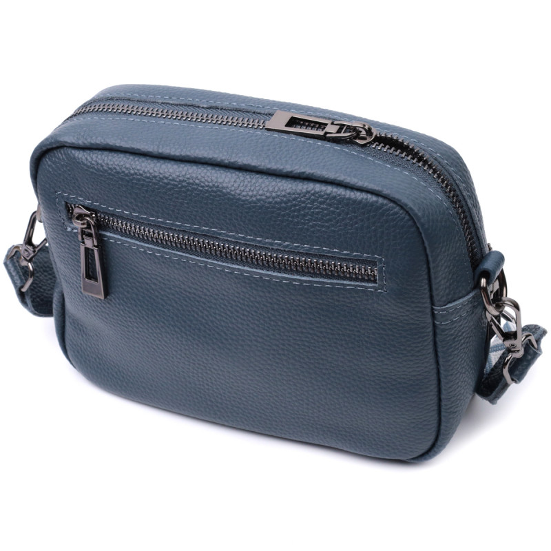 Оригінальна сумка жіноча з накладною кишенею з натуральної шкіри Vintage Синя