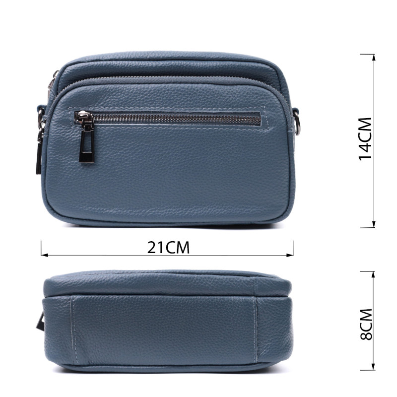 Оригінальна сумка жіноча з накладною кишенею з натуральної шкіри Vintage Синя