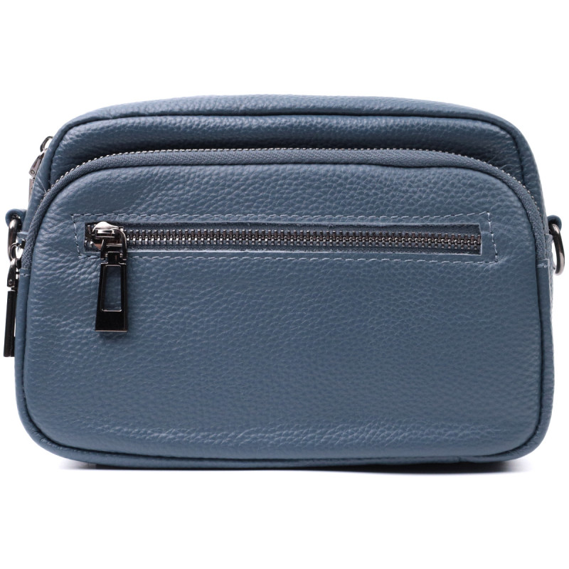 Оригінальна сумка жіноча з накладною кишенею з натуральної шкіри Vintage Синя