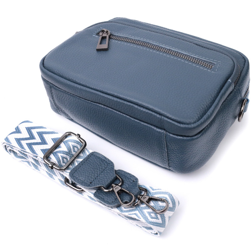 Оригінальна сумка жіноча з накладною кишенею з натуральної шкіри Vintage Синя