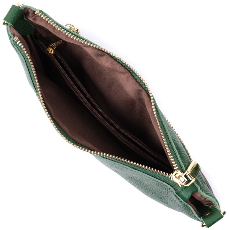 Оригінальна жіноча сумка-клатч із двома ременями з натуральної шкіри Vintage Зелена