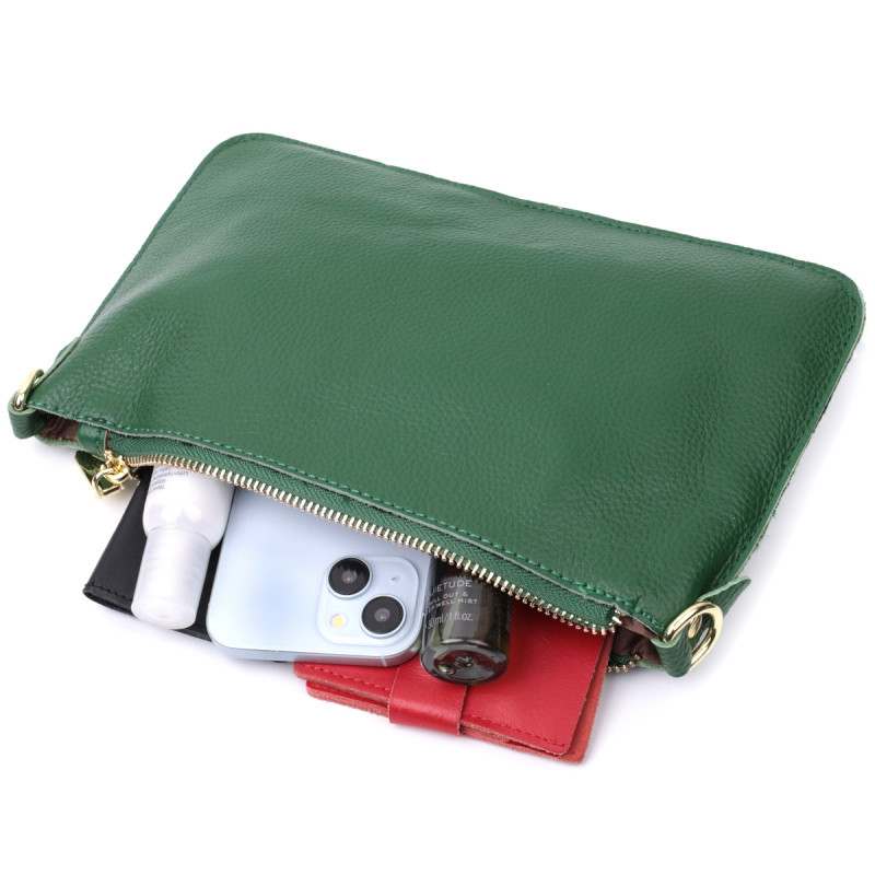 Оригінальна жіноча сумка-клатч із двома ременями з натуральної шкіри Vintage Зелена