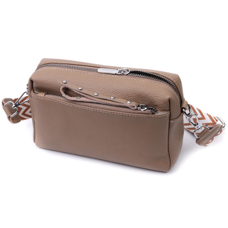 Сумка для женщин с акцентом на стильный бегунок из натуральной кожи Vintage Бежевая