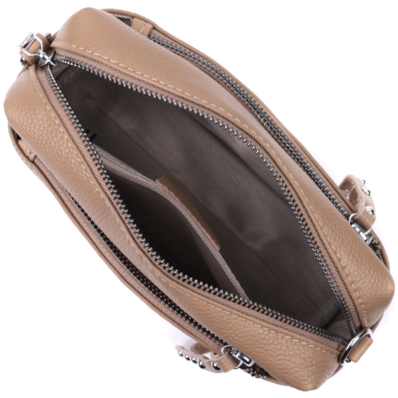 Сумка для женщин с акцентом на стильный бегунок из натуральной кожи Vintage Бежевая