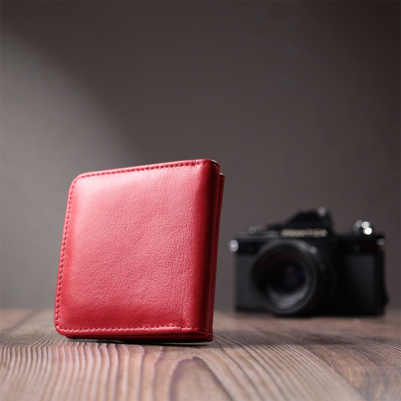 Женский компактный кошелек с карманом для монет из натуральной кожи ST Leather Красный