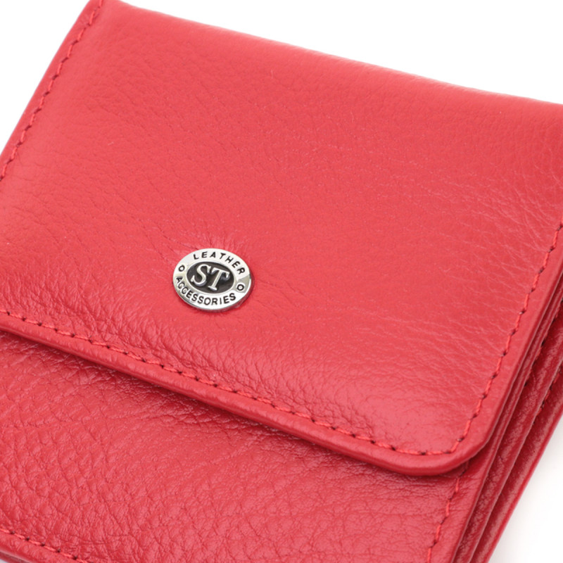 Женский компактный кошелек с карманом для монет из натуральной кожи ST Leather Красный