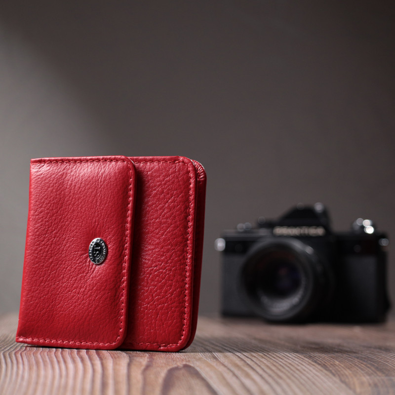 Женский компактный кошелек с карманом для монет из натуральной кожи ST Leather Красный