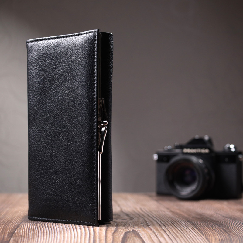 Добротное женское портмоне с карманом для монет из натуральной кожи ST Leather Черный