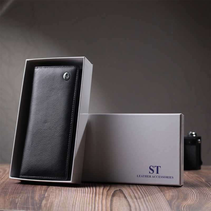 Добротное женское портмоне с карманом для монет из натуральной кожи ST Leather Черный
