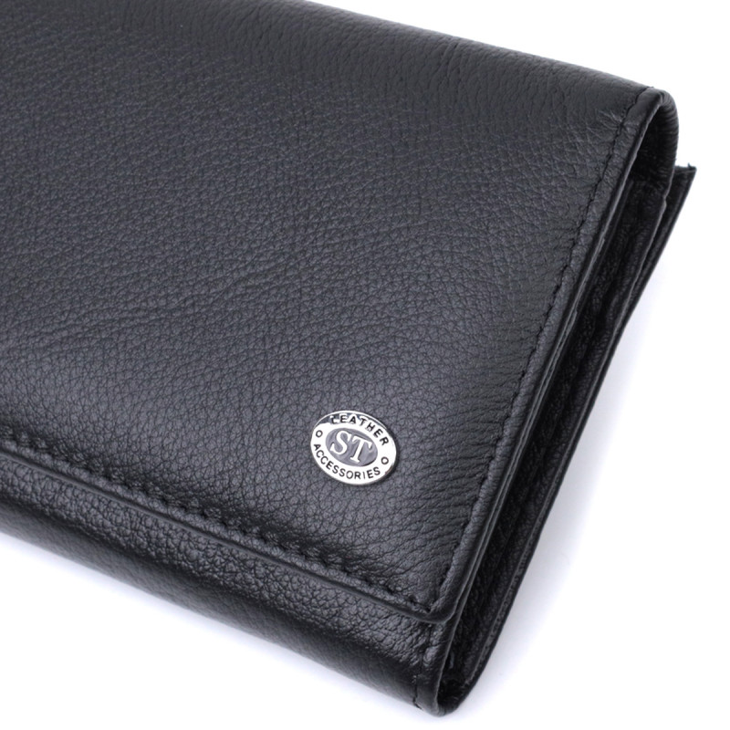 Добротное женское портмоне с карманом для монет из натуральной кожи ST Leather Черный