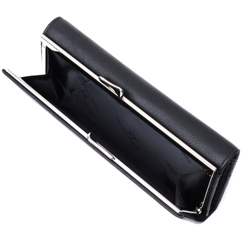 Добротное женское портмоне с карманом для монет из натуральной кожи ST Leather Черный