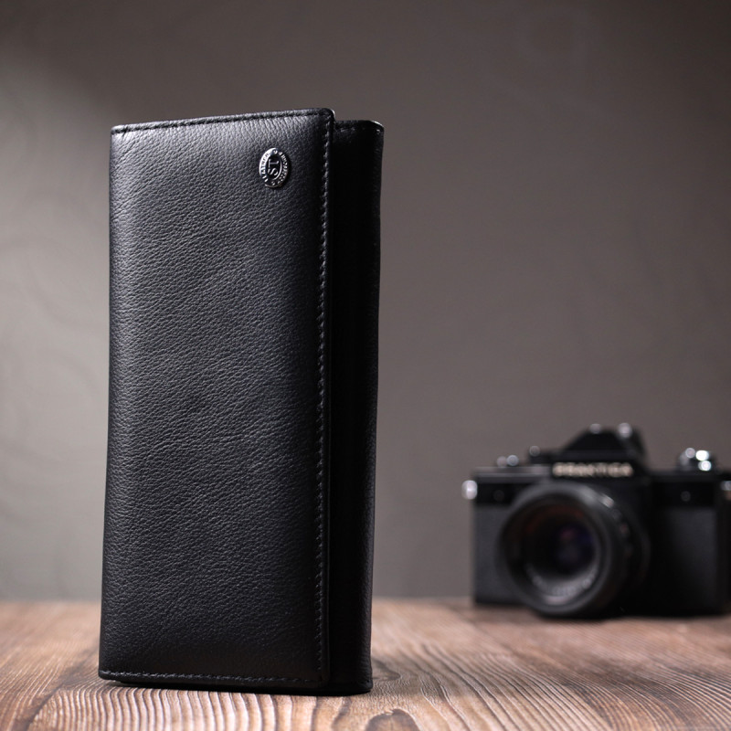 Добротное женское портмоне с карманом для монет из натуральной кожи ST Leather Черный