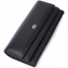 Функциональный женский кошелек с двумя клапанами из натуральной кожи ST Leather Черный