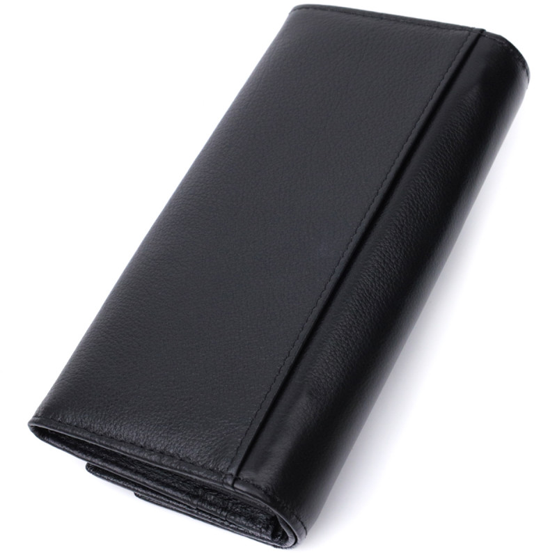 Функциональный женский кошелек с двумя клапанами из натуральной кожи ST Leather Черный