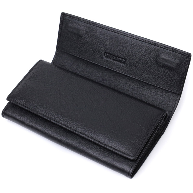 Функциональный женский кошелек с двумя клапанами из натуральной кожи ST Leather Черный